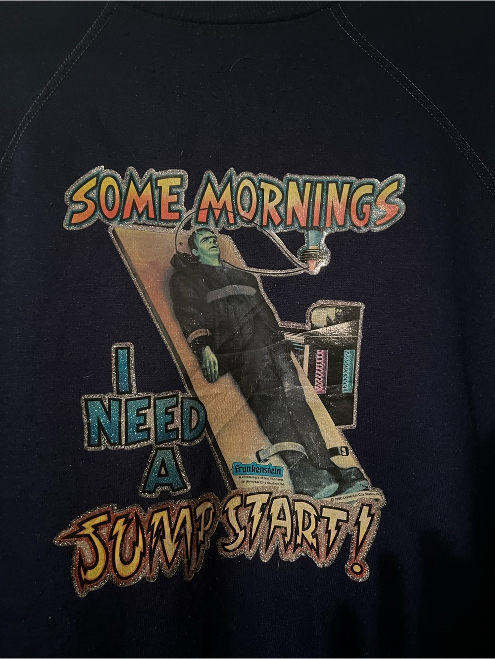 Men's Navy Graphic Sweatshirt - 'Some Mornings I Need a Jump Start'